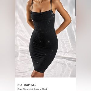 Black Sparkly Cowl Neck Midi Dress